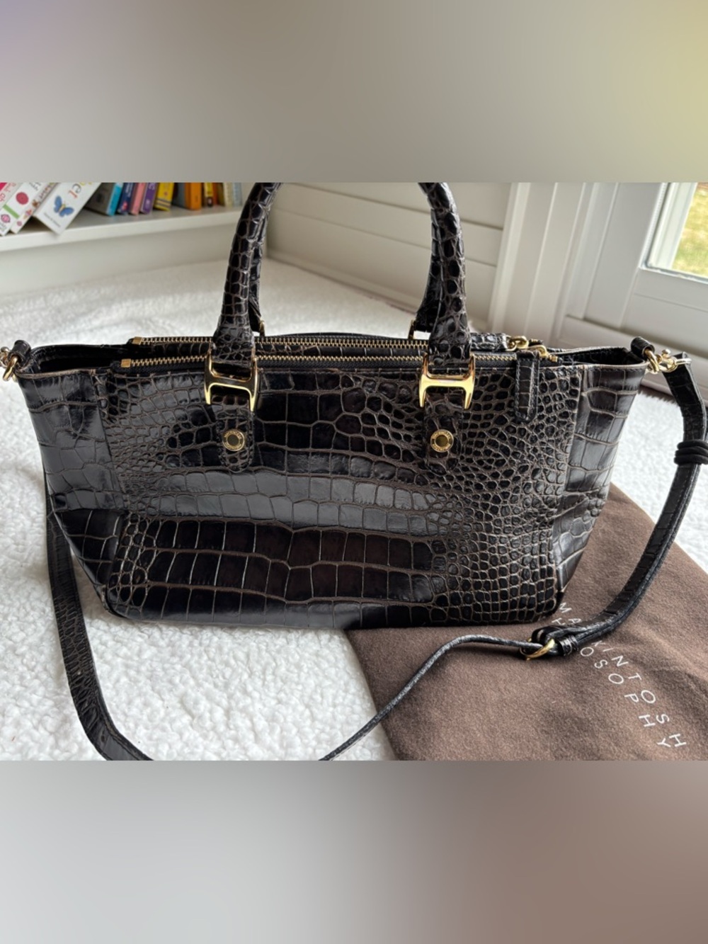 Mackintosh Philosophy Vintage Japan Croc-Embossed Leather East West Bag Brown